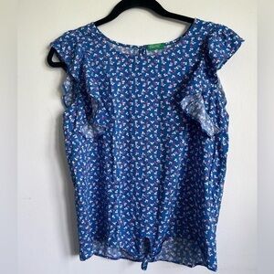 United Colors of Benetton Girls Frilly Floral Short Sleeve Blouse - 13 14 years